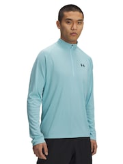 Under Armour Blue Tech Textured 1/2 Zip Sweat Top - Image 1 of 3