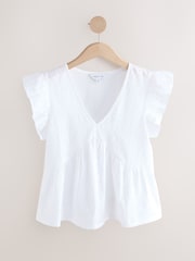 White 100% Cotton Broidery V-Neck T-Shirt - Image 1 of 1