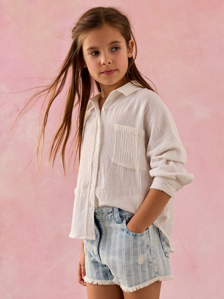 White Oversized 100% Cotton Shirt (3-16yrs) - Image 1 of 7