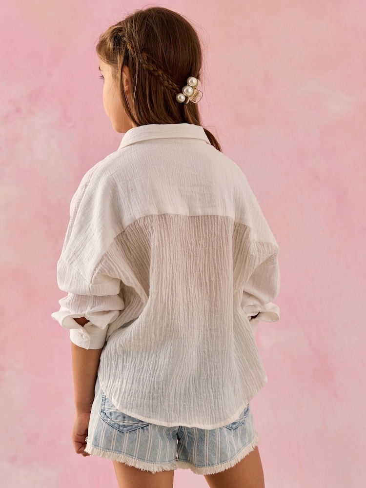 White Oversized 100% Cotton Shirt (3-16yrs) - Image 3 of 7
