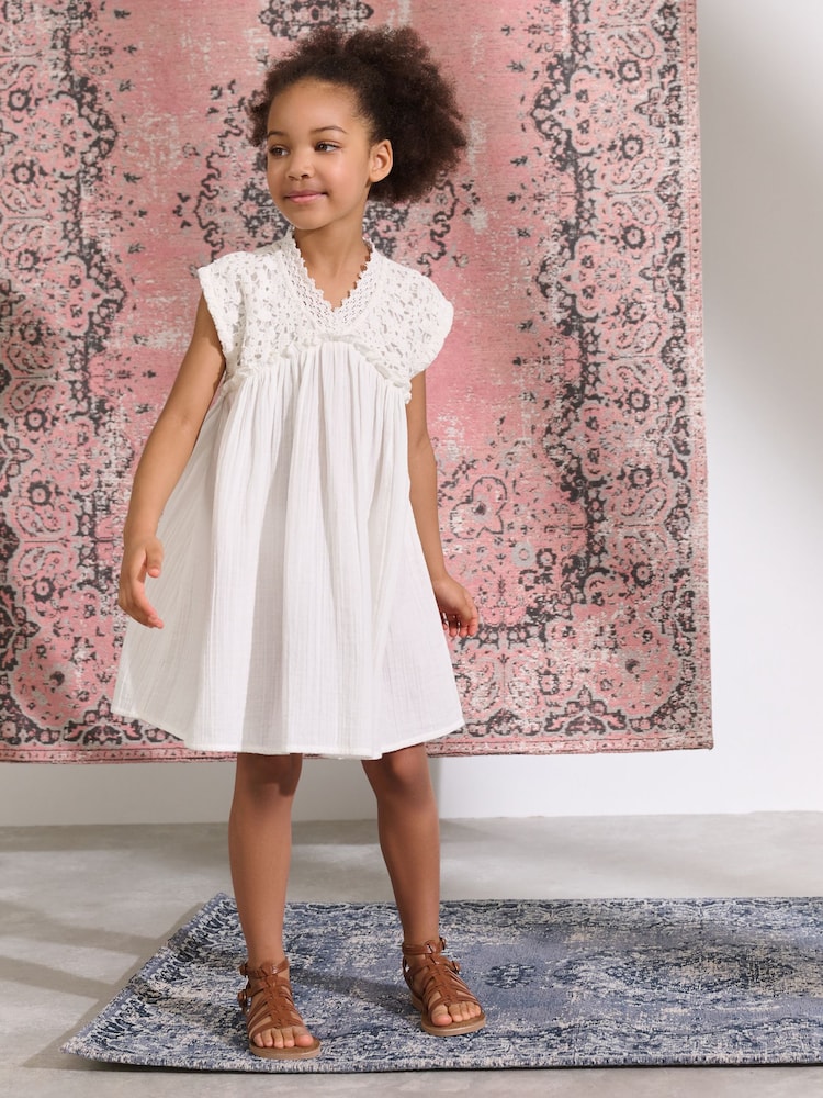 White Crochet Trim Summer Dress (3-16yrs) - Image 2 of 5