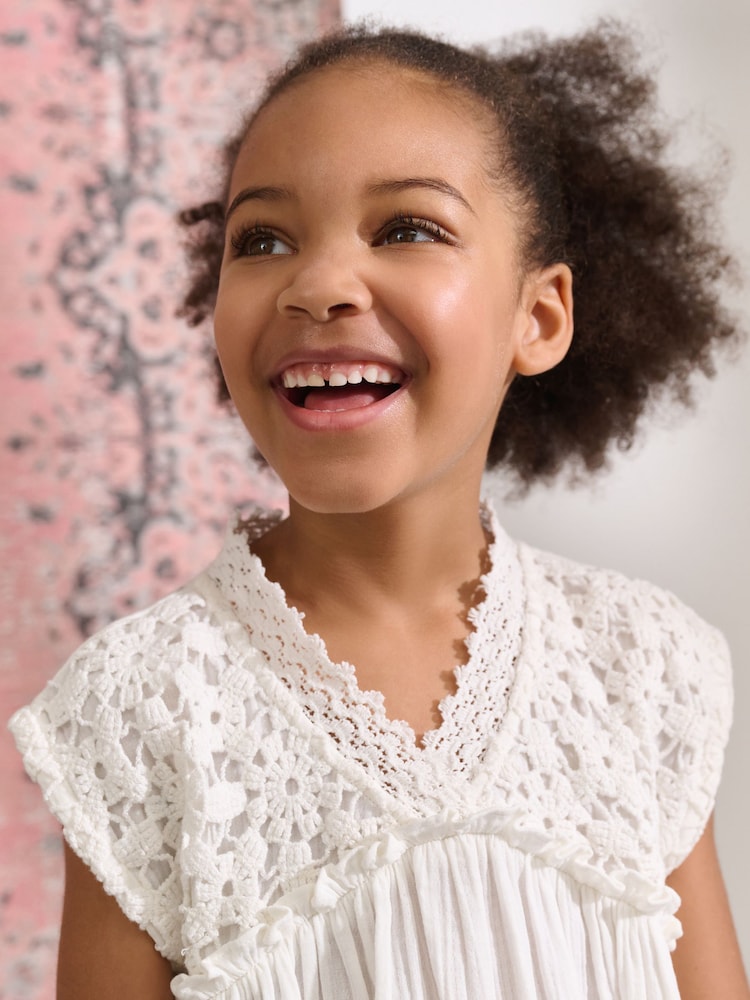 White Crochet Trim Summer Dress (3-16yrs) - Image 5 of 5