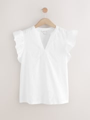 White Broidery Short Sleeves 100% Cotton T-Shirt - Image 1 of 3
