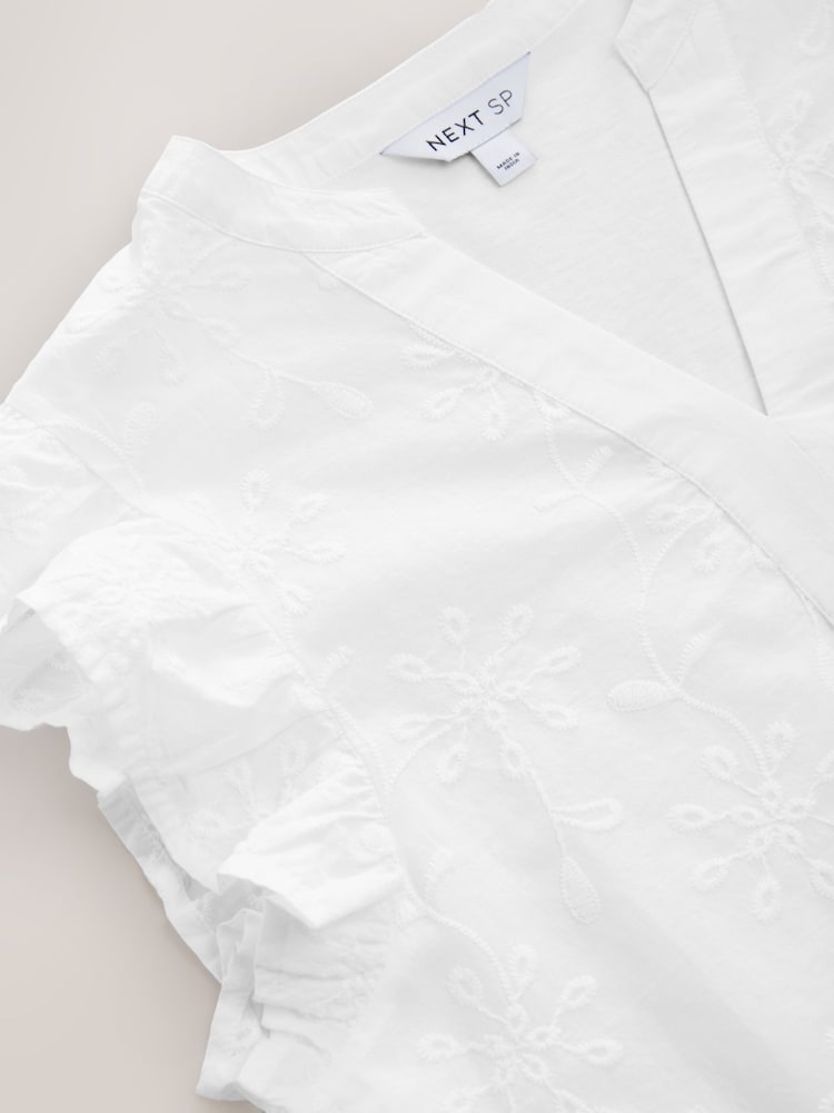 White Broidery Short Sleeves 100% Cotton T-Shirt - Image 2 of 3
