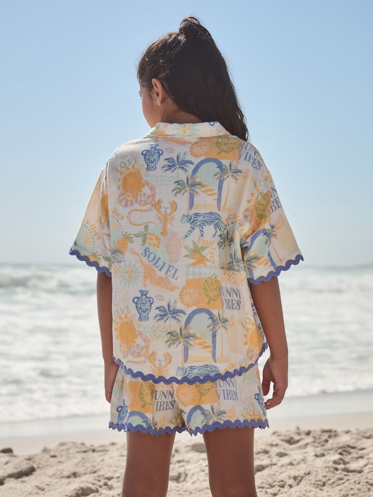 Blue/Yellow Resort Print 100% Cotton Shirt And Shorts Co-ord Set (3-16yrs) - Image 2 of 10