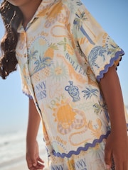 Blue/Yellow Resort Print 100% Cotton Shirt And Shorts Co-ord Set (3-16yrs) - Image 4 of 10