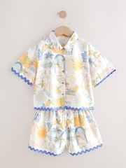 Blue/Yellow Resort Print 100% Cotton Shirt And Shorts Co-ord Set (3-16yrs) - Image 5 of 10