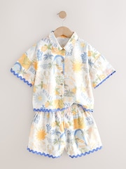 Blue/Yellow Resort Print 100% Cotton Shirt And Shorts Co-ord Set (3-16yrs) - Image 6 of 10