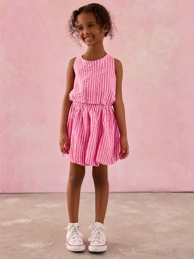 Pink Stripe 100% Cotton Blouse And Puffball Skirt Co-ord Set (3-16yrs) - Image 1 of 7