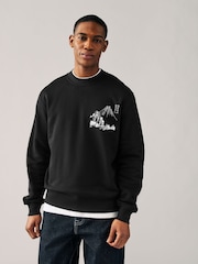 Black Crew Sweatshirt Hokusai Graphic License Crew Sweatshirt - Image 3 of 10