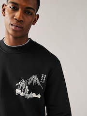 Black Crew Sweatshirt Hokusai Graphic License Crew Sweatshirt - Image 5 of 10