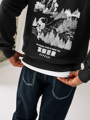 Black Crew Sweatshirt Hokusai Graphic License Crew Sweatshirt - Image 6 of 10