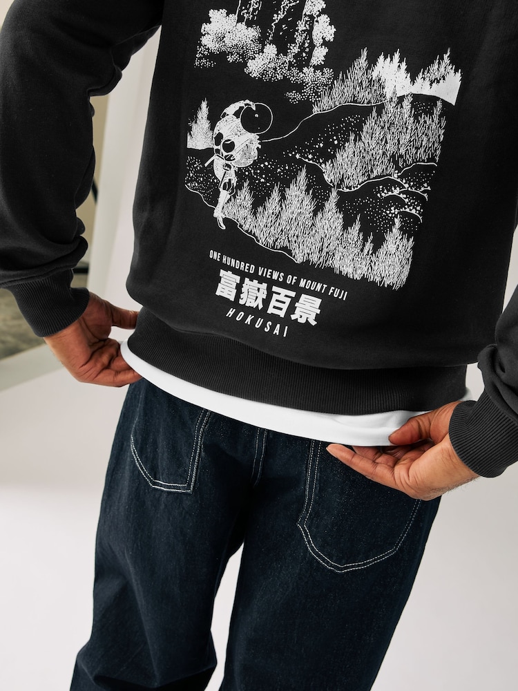 Noir - Sweat ras de cou Hokusai Graphic License - Image 6 of 10