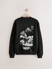 Black Crew Sweatshirt Hokusai Graphic License Crew Sweatshirt - Image 7 of 10