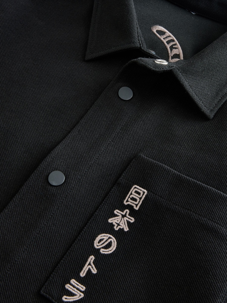 Black Embroidered Graphic Print Shacket - Image 10 of 11