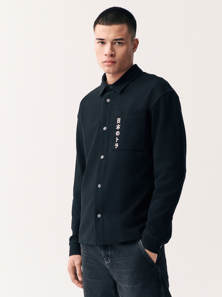 Black Embroidered Graphic Print Shacket - Image 4 of 11