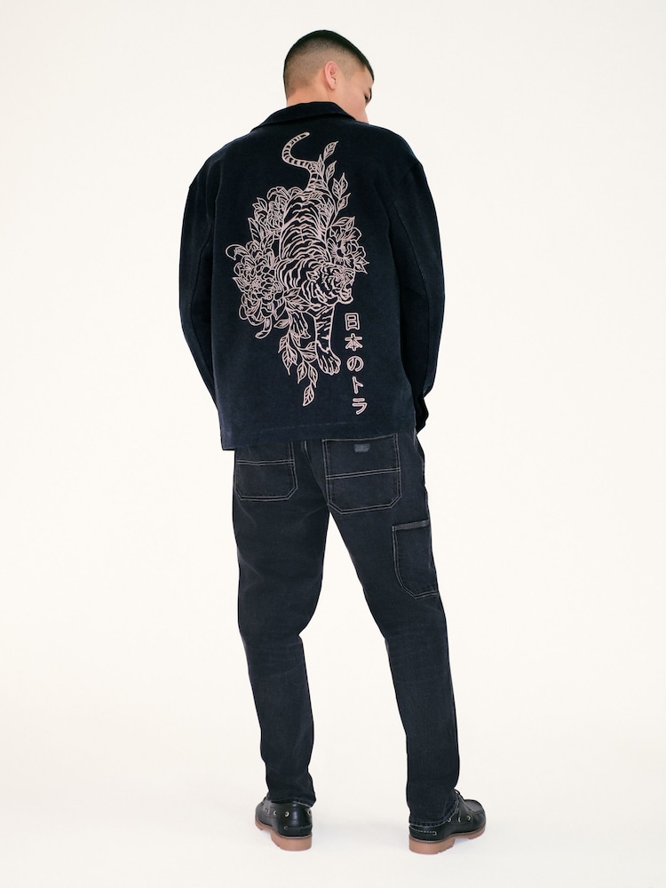 Black Embroidered Graphic Print Shacket - Image 5 of 11