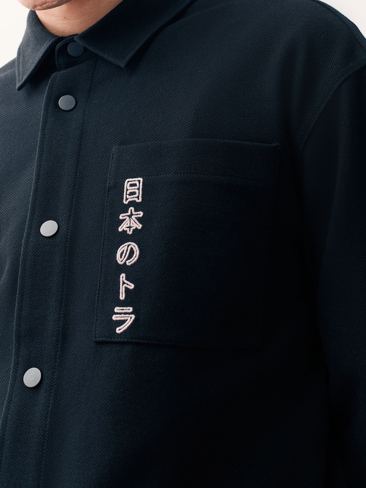 Black Embroidered Graphic Print Shacket - Image 6 of 11