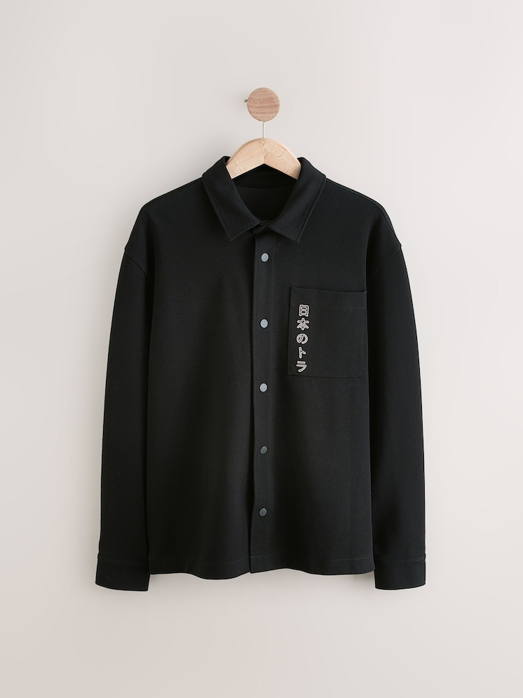 Black Embroidered Graphic Print Shacket - Image 7 of 11