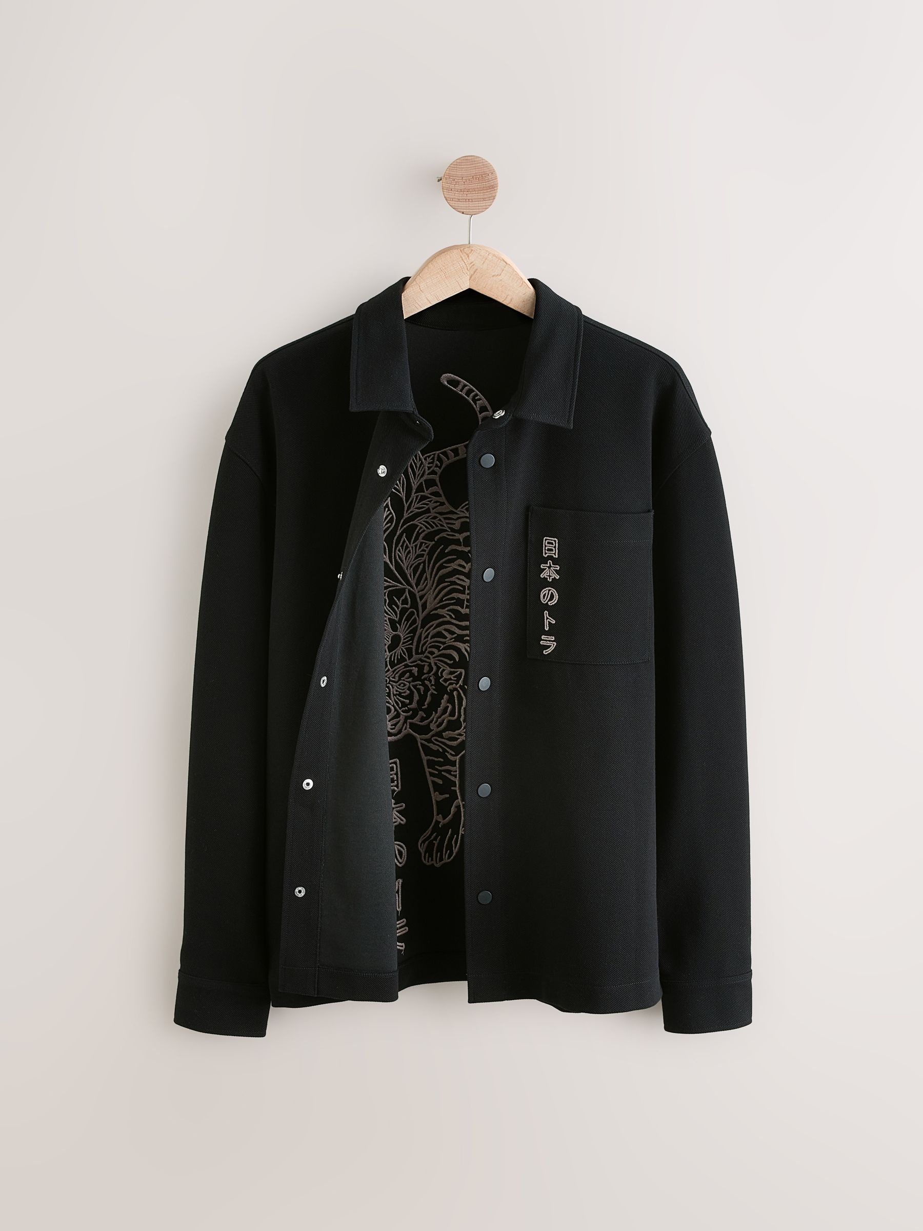 Buy Black Embroidered Graphic Print Shacket from Next Italy