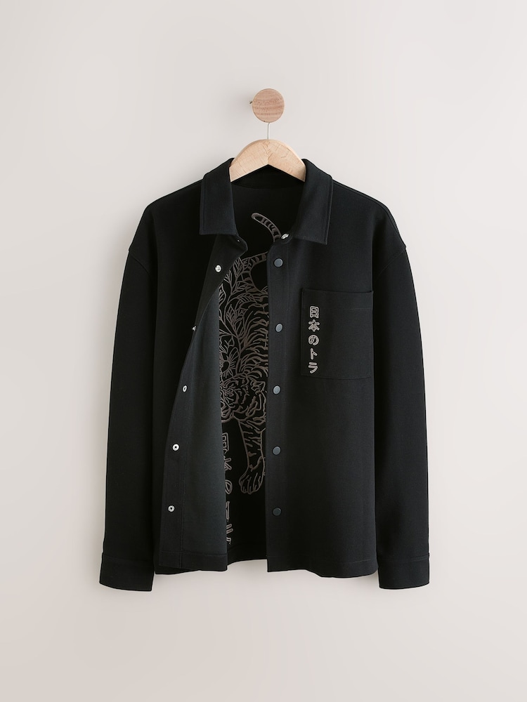 Black Embroidered Graphic Print Shacket - Image 8 of 11