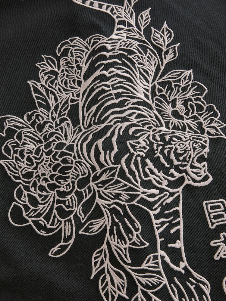 Black Embroidered Graphic Print Shacket - Image 9 of 11