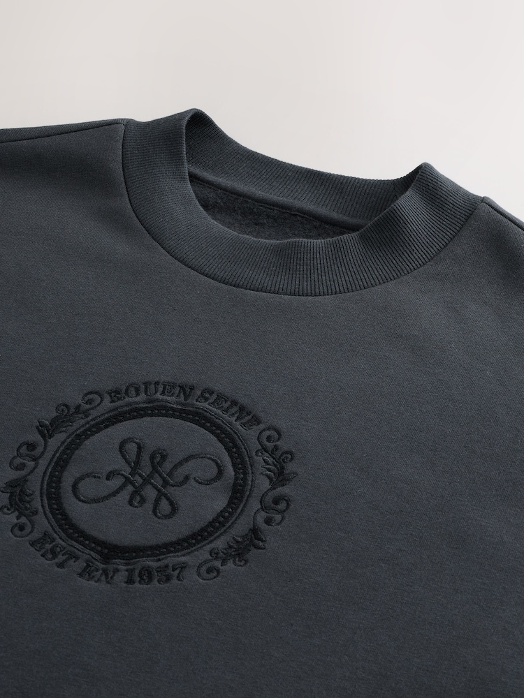 Black Embroidered Cotton Rich Crew Graphic Sweatshirt - Image 8 of 8