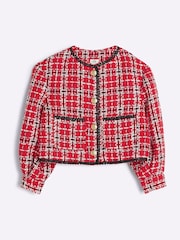River Island Red Girls Check 100% Cotton Jacket - Image 1 of 4