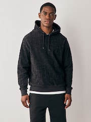 Navy Blue 100% Cotton Textured Overhead Hoodie - Image 1 of 8