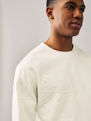 Écru neutre - Sweat ras du cou texturé haut de gamme - Image 1 of 8