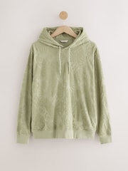 Khaki Green 100% Cotton Textured Overhead Hoodie - Image 1 of 3