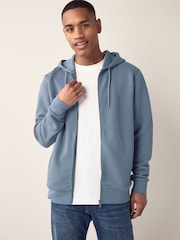 Blue Textured Zip Through Hoodie - Image 1 of 8