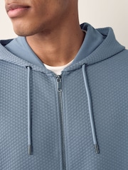 Blue Textured Zip Through Hoodie - Image 3 of 8