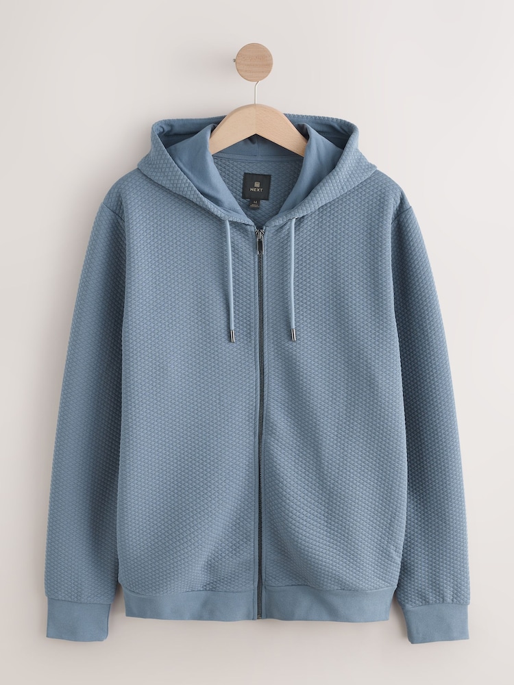 Bleu - Sweat à capuche zippé texturé - Image 5 of 8