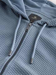 Blue Textured Zip Through Hoodie - Image 7 of 8