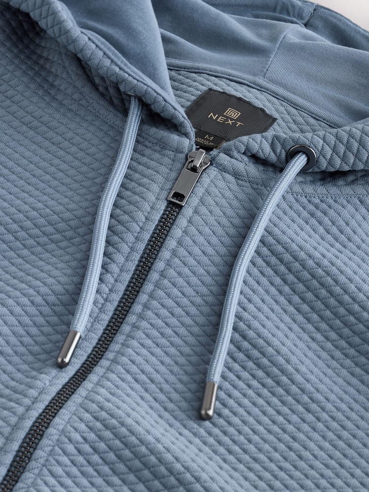 Bleu - Sweat à capuche zippé texturé - Image 7 of 8