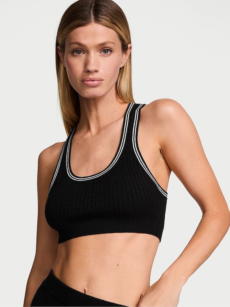 Victoria's Secret Black Logo Cable Knit Tank Bralette - Image 1 of 4 Victoria's Secret Black Logo Cable Knit Tank Bralette - Image 1 of 4