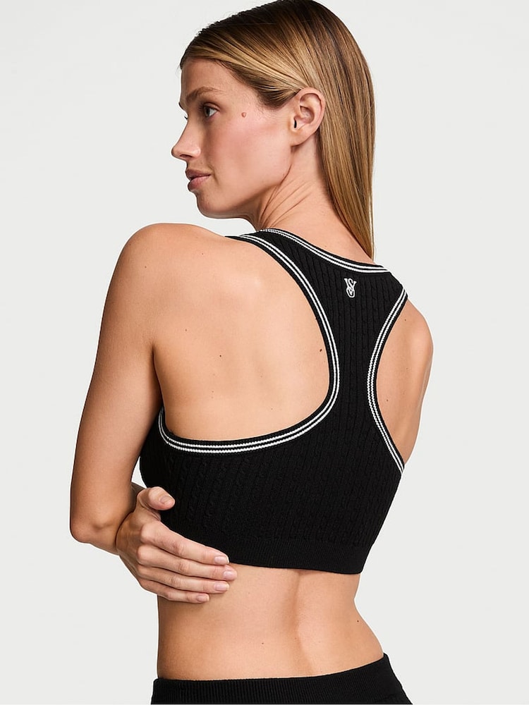 Victoria's Secret Black Logo Cable Knit Tank Bralette - Image 2 of 4 Victoria's Secret Black Logo Cable Knit Tank Bralette - Image 2 of 4