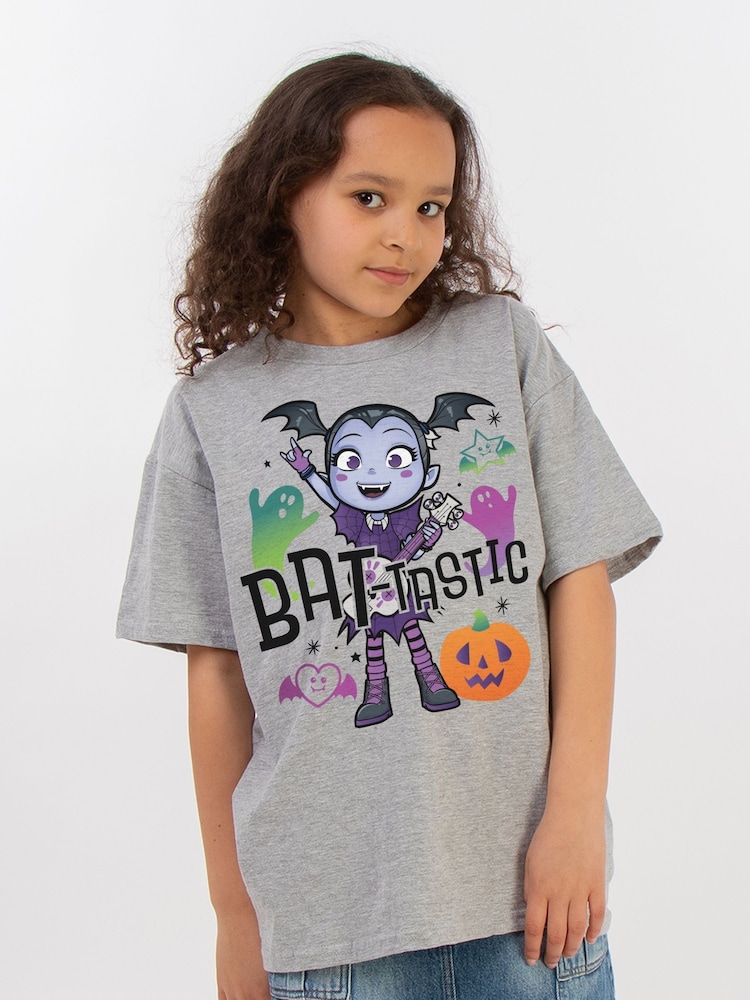 Brands In Grey Girls Disney Vampirina Halloween Bat Tastic Heather 100% Cotton T-Shirt - Image 1 of 3