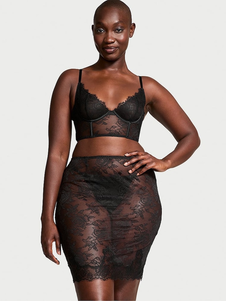 Victoria's Secret Black Rose Lace Bralette & Midi Skirt Set - Image 1 of 3