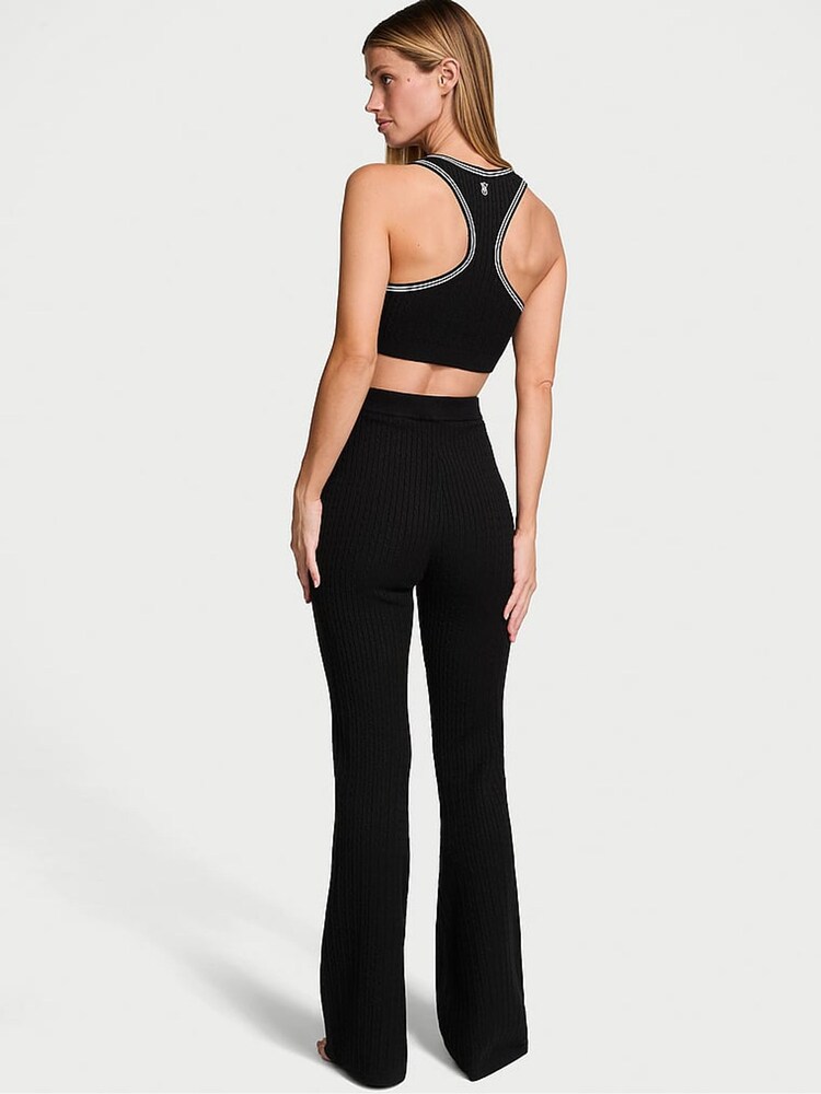 Victoria's Secret Black Logo Cable Knit Flared Lounge Joggers - Image 2 of 5