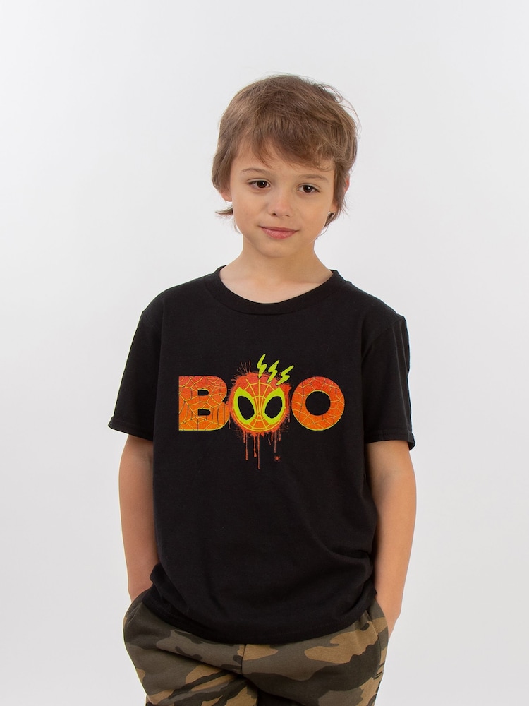 Brands In Black Boys Halloween Marvel Spider-Man Boo 100% Cotton T-Shirt - Image 1 of 3