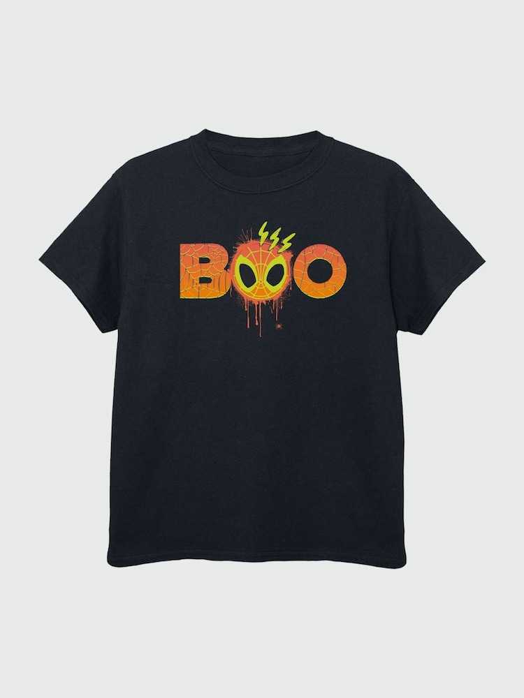 Brands In Black Boys Halloween Marvel Spider-Man Boo 100% Cotton T-Shirt - Image 2 of 3