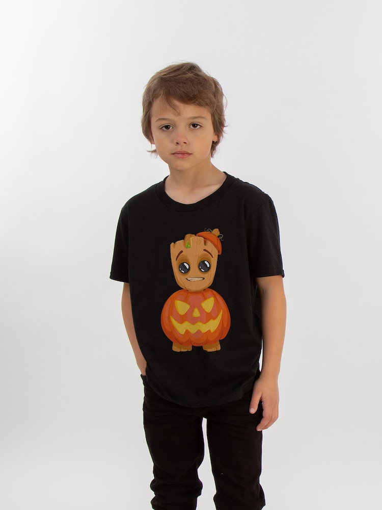 Brands In Black Boys Halloween Marvel Pumpkin Groot 100% Cotton T-Shirt - Image 1 of 3