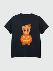 Brands In Black Boys Halloween Marvel Pumpkin Groot 100% Cotton T-Shirt - Image 2 of 3