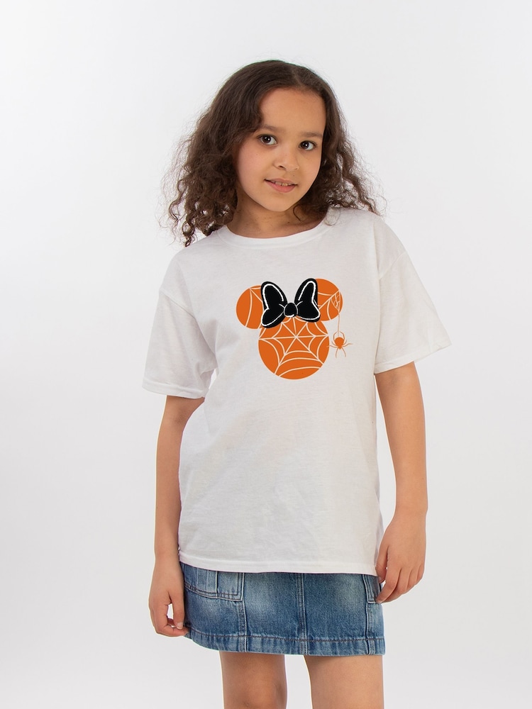 Brands In White Girls Disney Minnie Mouse Halloween Cobweb 100% Cotton T-Shirt - Image 1 of 3