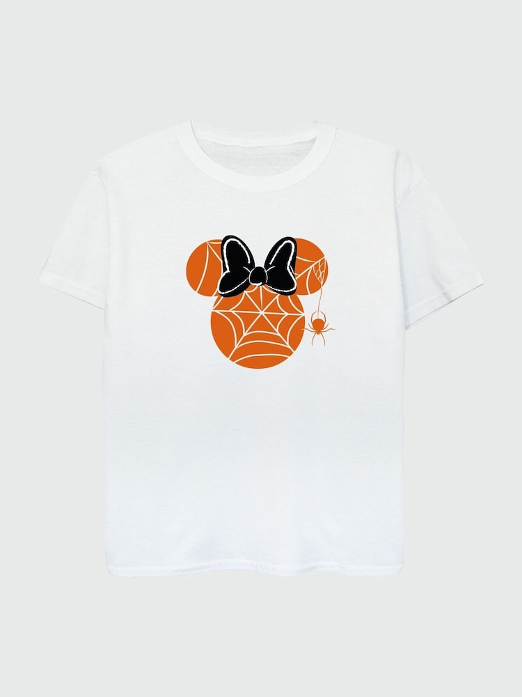 Brands In White Girls Disney Minnie Mouse Halloween Cobweb 100% Cotton T-Shirt - Image 2 of 3