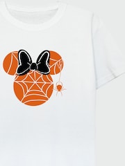 Brands In White Girls Disney Minnie Mouse Halloween Cobweb 100% Cotton T-Shirt - Image 3 of 3