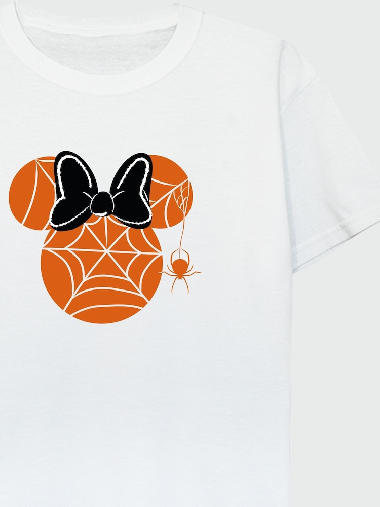 Brands In White Girls Disney Minnie Mouse Halloween Cobweb 100% Cotton T-Shirt - Image 3 of 3