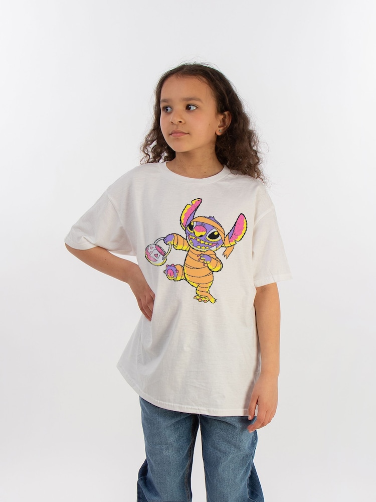Brands In White Girls Disney Lilo And Stitch Halloween Trick Or Treat 100% Cotton T-Shirt - Image 1 of 3